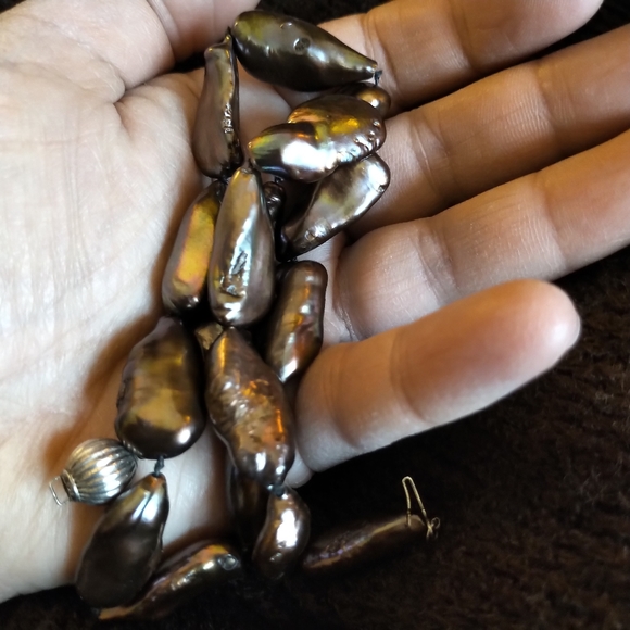 STUNNING brown baroque 18" pearl necklace 925 clasp - Picture 8 of 9